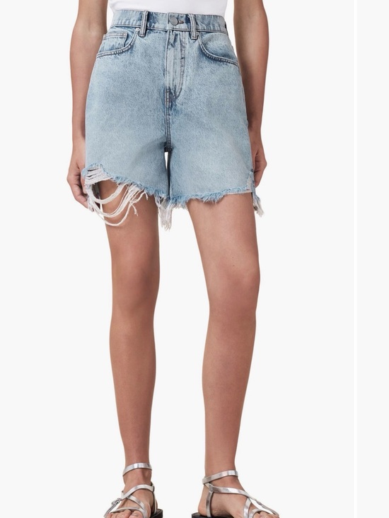 All Saints Pants - Light Wash Distressed High-Rise Denim Shorts